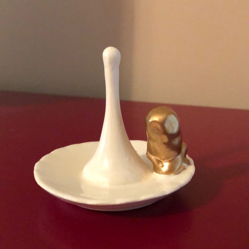 Ring dish with gold abstract owl